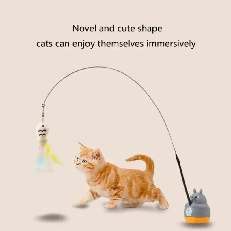 Interactive Feather Cat Wand Toy with Rotating Design