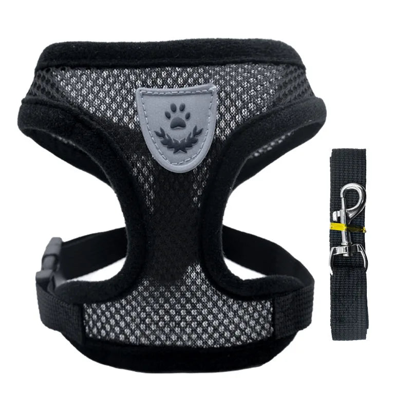 Adjustable Mesh Dog Harness & Walking Leash Set