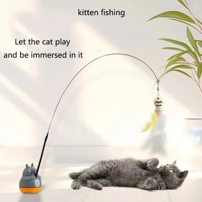 Interactive Feather Cat Wand Toy with Rotating Design