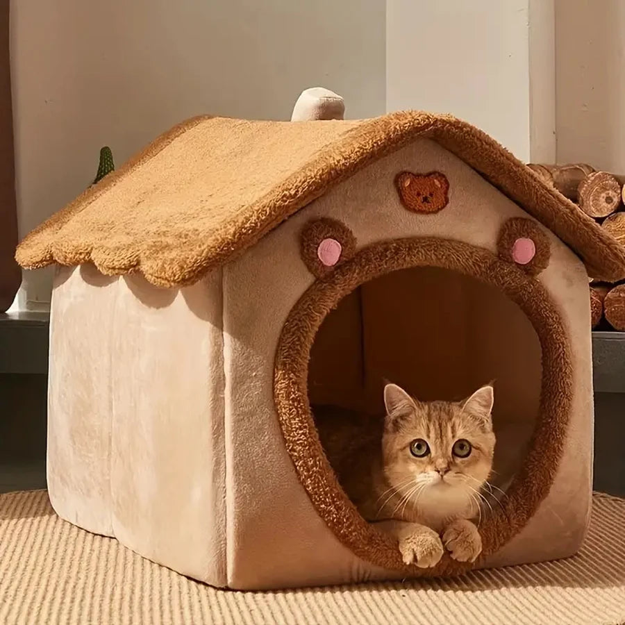 Foldable Cozy Pet House with Removable Cushion