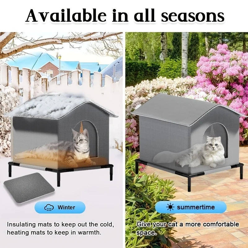 Waterproof Foldable Outdoor Cat Shelter with Soft Mat