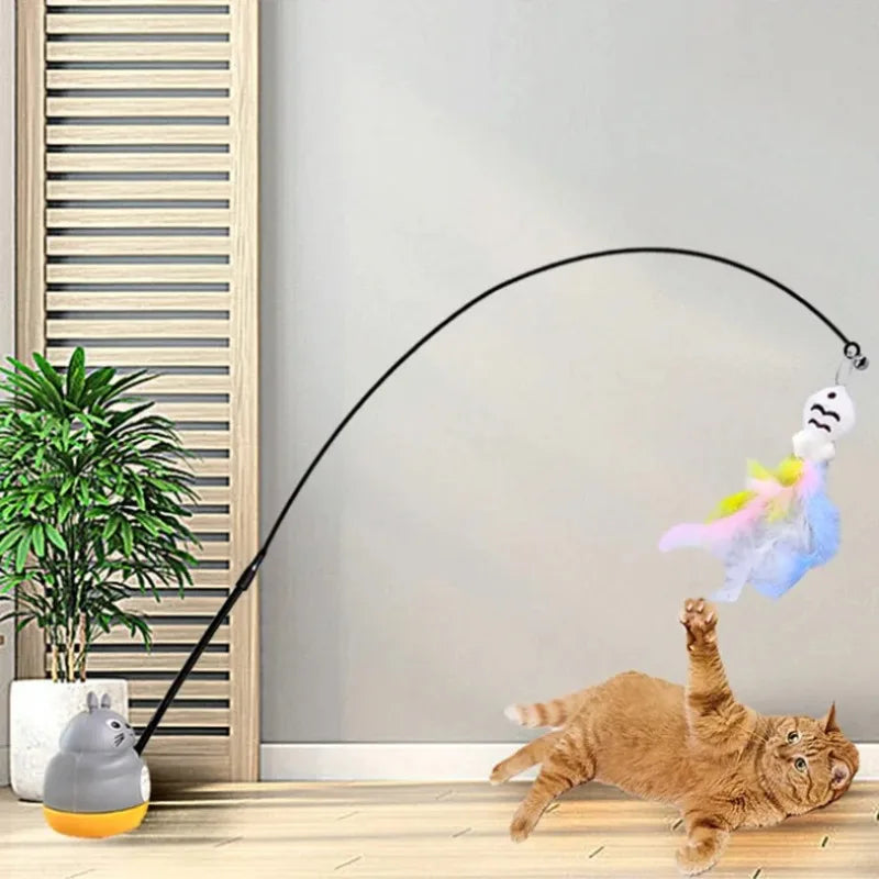 Interactive Feather Cat Wand Toy with Rotating Design