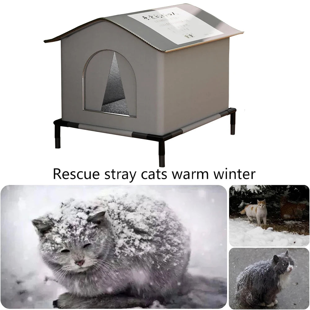Waterproof Foldable Outdoor Cat Shelter with Soft Mat