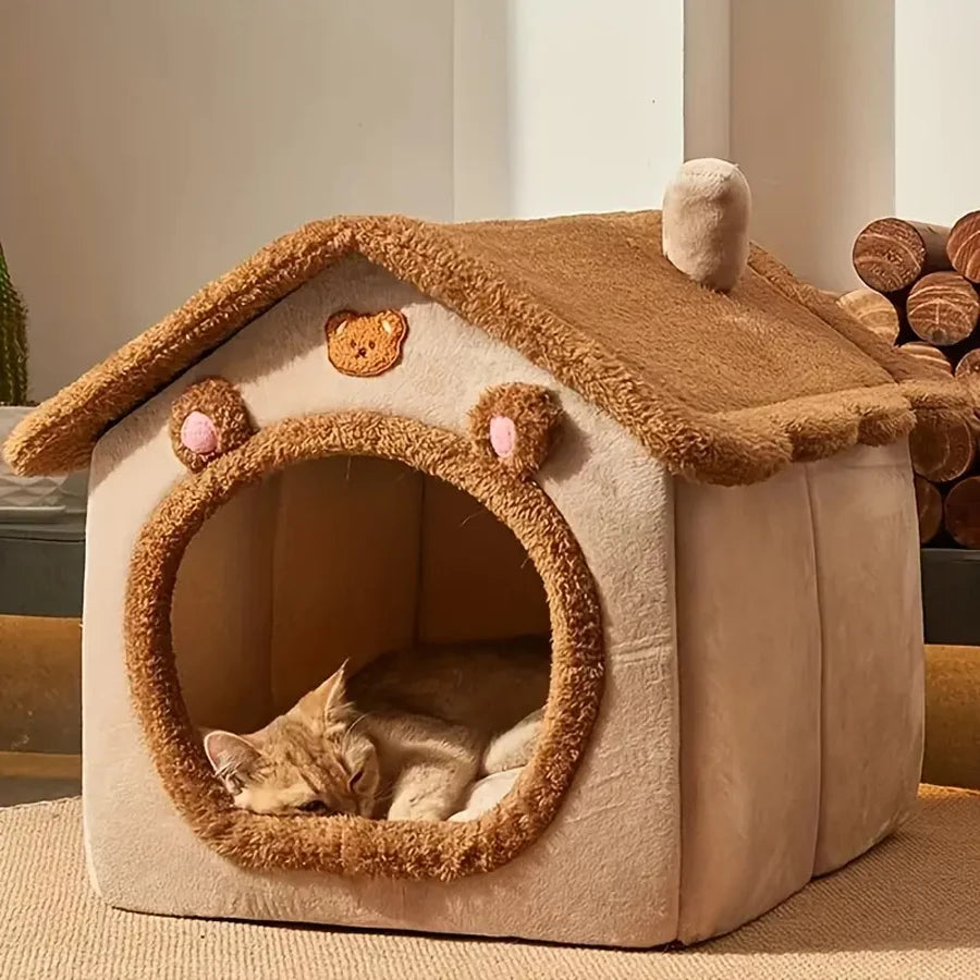 Foldable Cozy Pet House with Removable Cushion
