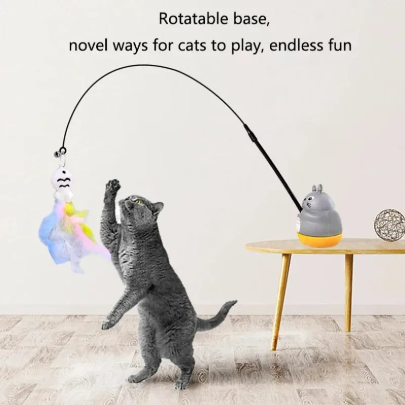 Interactive Feather Cat Wand Toy with Rotating Design