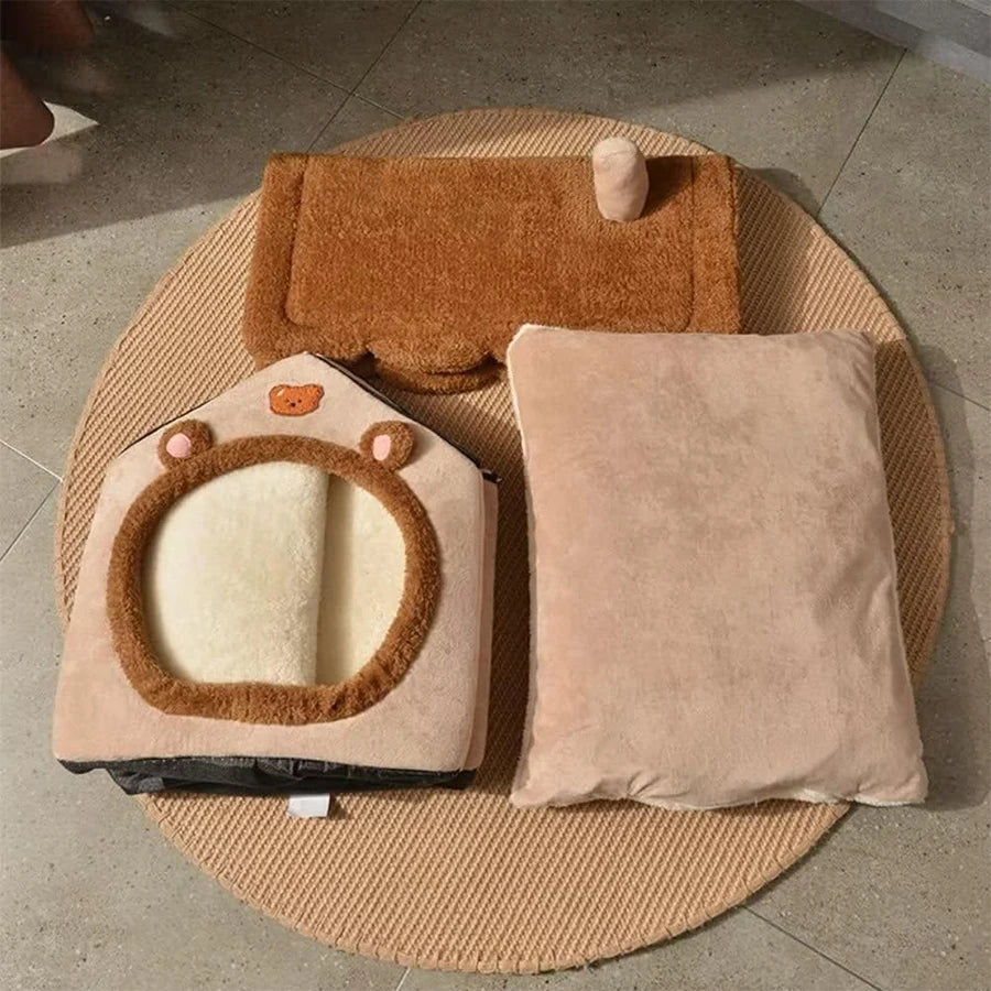 Foldable Cozy Pet House with Removable Cushion