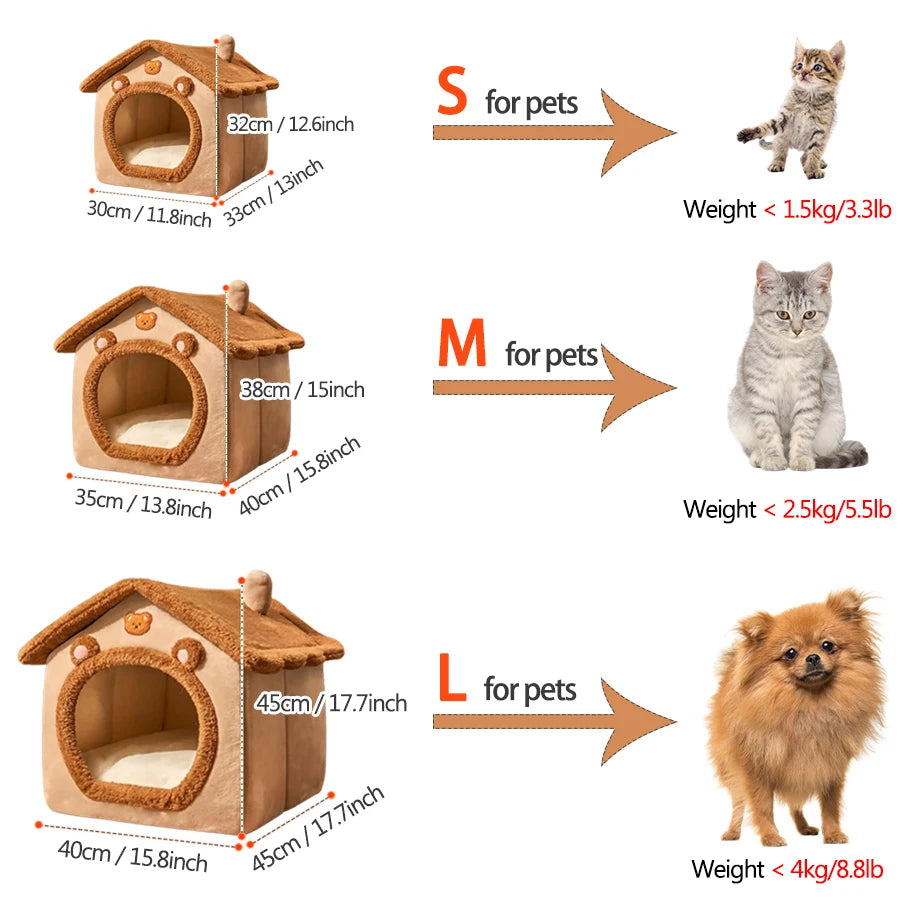 Foldable Cozy Pet House with Removable Cushion