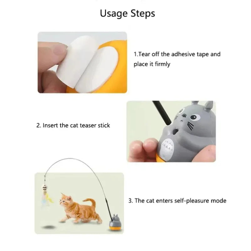 Interactive Feather Cat Wand Toy with Rotating Design