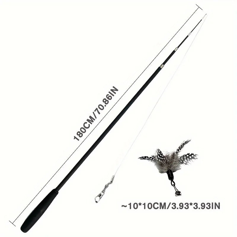 Extendable Cartoon Cat Wand Toy with Feather Attachment