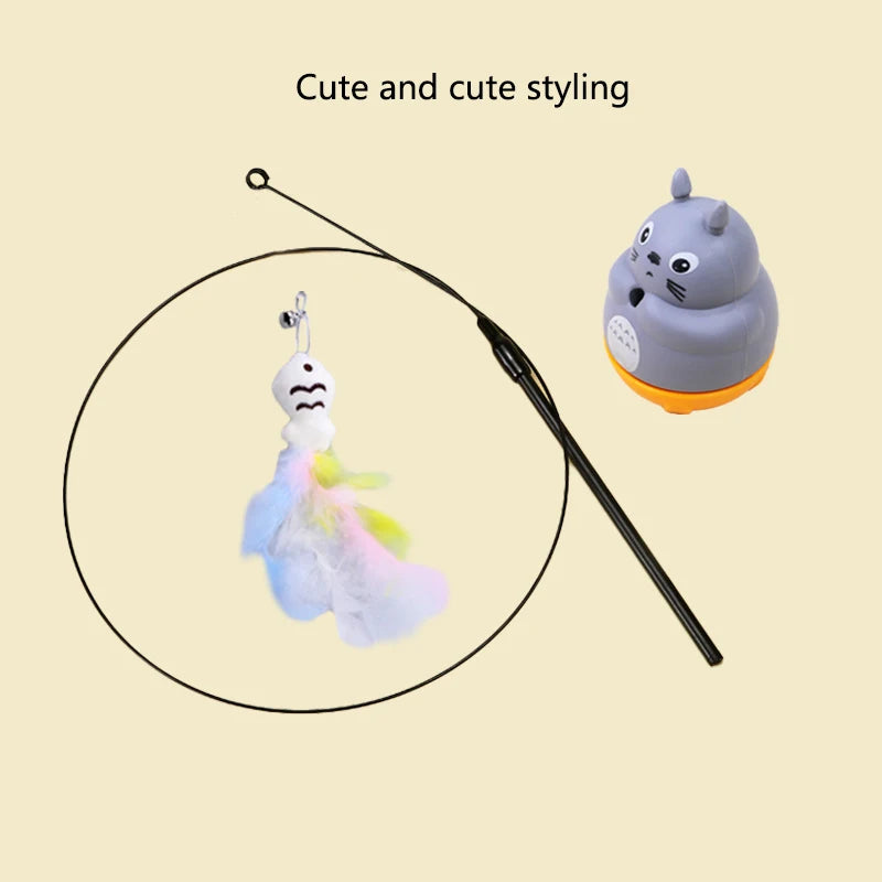 Interactive Feather Cat Wand Toy with Rotating Design