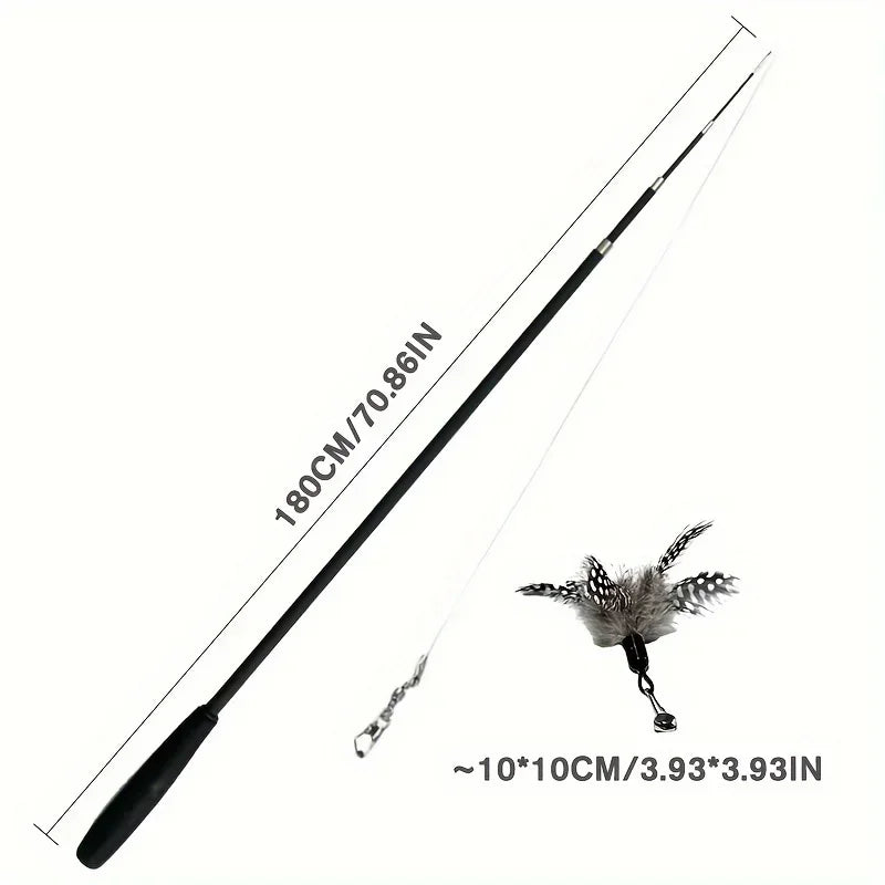 Extendable Cartoon Cat Wand Toy with Feather Attachment
